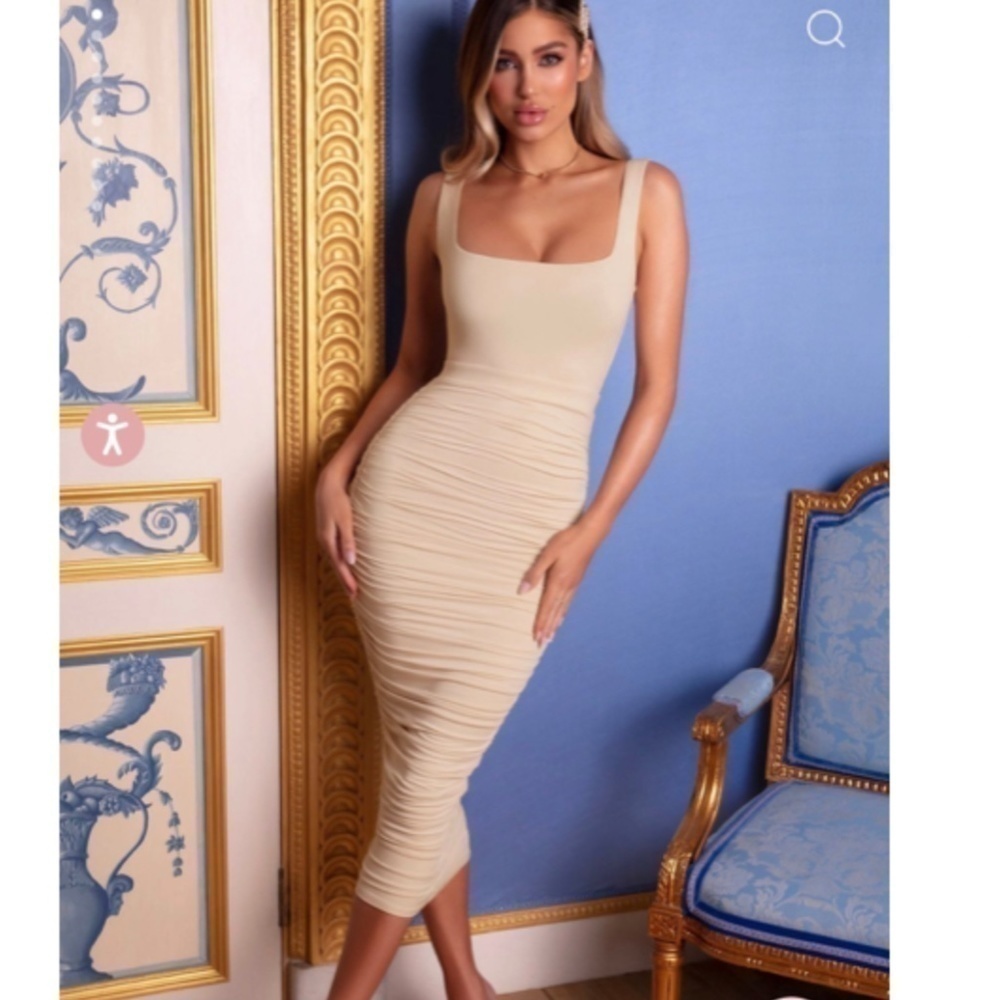Oh Polly Beige Side Rushing Tank Midi Dress